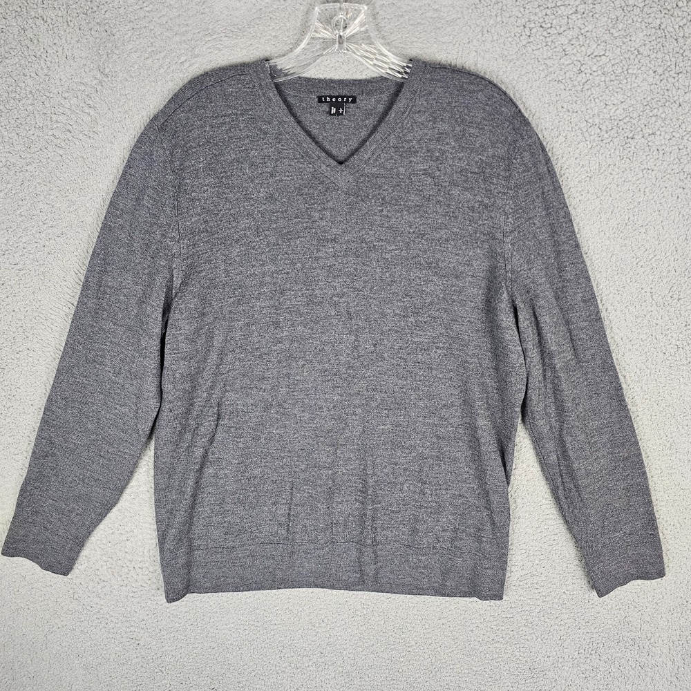 Theory Knit Sweater Men's Large Merino Wool Regular Long Sleeve V-Neck‎ F061702R